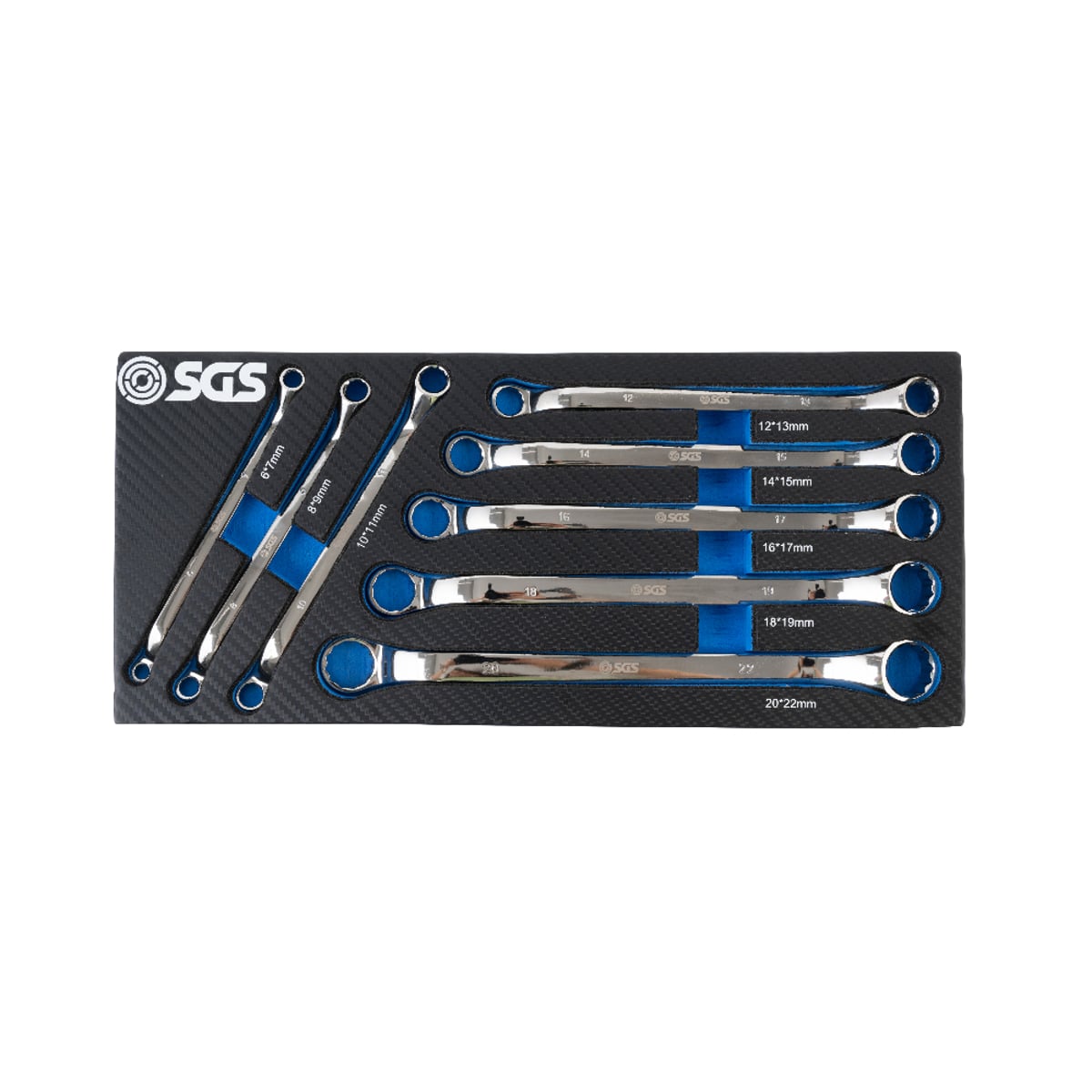 SGS 8pc Metric Deep Cranked Ring Spanner Set | 6mm-22mm | Foam Insert